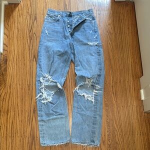 Agolde Blue Relaxed Jeans with Distressed Knees